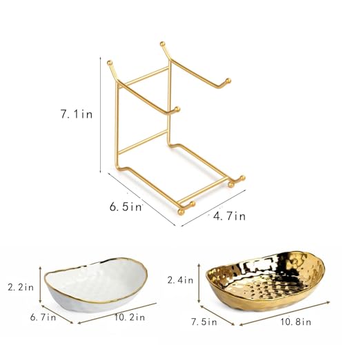 2-Tier Fruit Bowls for Kitchen Counter,Ceramic Bowl with Gold Metal Stand,2 Tier Fruit Basket for Fruit,Snack,Cake,Nuts,Dessert Space Saving Storage - color: Gold