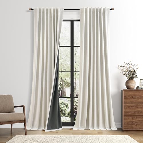 Nanspring 100% Blackout Linen Curtains for Bedroom 98 Inch Long Natural - color: Natural, size: 50"W x 98"L (Pack of 2)