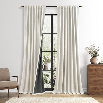 Nanspring 100% Blackout Linen Curtains for Bedroom 92 Inch Long Natural - color: Natural, size: 50"W x 92"L (Pack of 2)