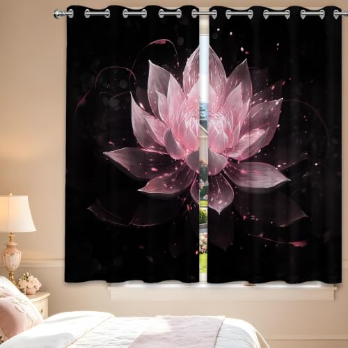 Black and Pink Blackout Curtains, Lotus Drapes 63 inches length, 2 Panels - color: Black and Pink, size: 52"W x 63"L (Pack of 2)