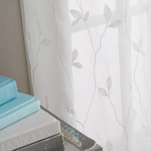 Curtainworks Botanical Leaf Sheer Curtains, 37 x 84 in, White, 2-Piece - color: White, size: 37"W x 84"L (Pack of 2)