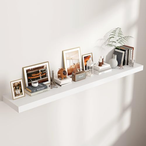 72 Inch Floating Shelves for Wall, 12"D Wood Storage Shelves, White Finish - color: White, size: 72 Inch