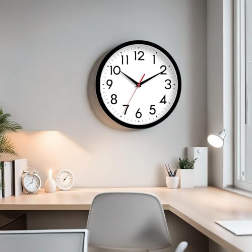 DAXSMY 10 Inch Wall Clock, Battery Operated Silent Non Ticking - color: A-black, size: 10"