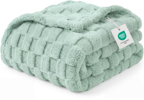 Utopia Bedding Plush Checkered Fleece Blanket Sage Green Queen 90x90 Inches - color: Sage Green, size: Queen