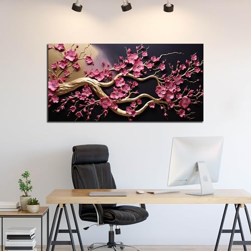 Ouzzlie Tree Wall Art Gold Picture for Living Room - color: pink, size: 59"L x 29"W