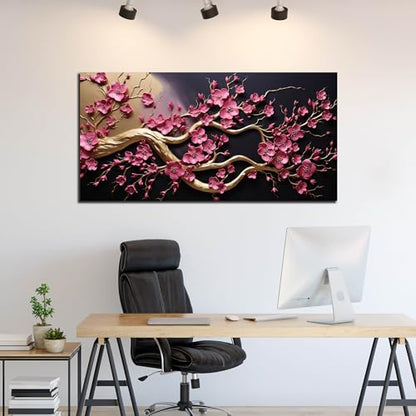 Ouzzlie Tree Wall Art Gold Picture for Living Room - color: pink, size: 59"L x 29"W