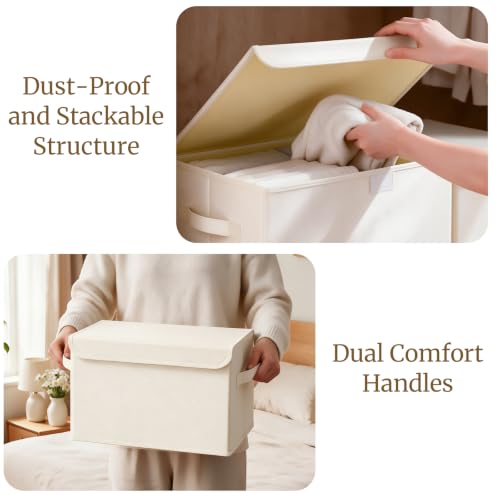 Storage Bin with Lid, Closet Boxes, 4 Pack, Beige, 10.2x7.9x6.7 In - color: Beige, size: Small（4 Pack）