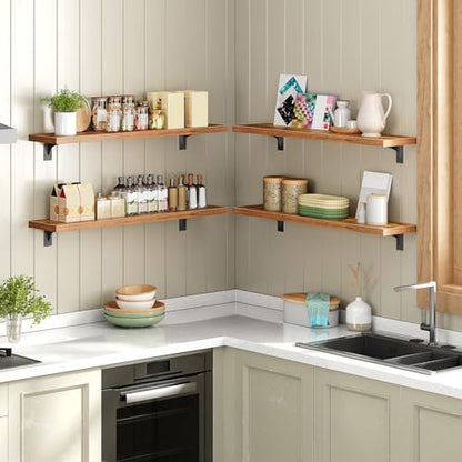 HOOBRO Floating Shelves for Wall, 31.5" Wall Mounted Shelves Set of 2 - color: Rustic Brown + Black, size: 31.5 Inches