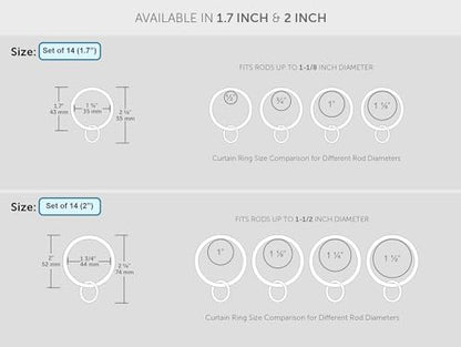 Ivilon Drapery Eyelet Curtain Rings - 1.7" Ring Loop for Hook Pins, Set of 14 - Pewter - color: Pewter, size: Set of 14 (1.7")