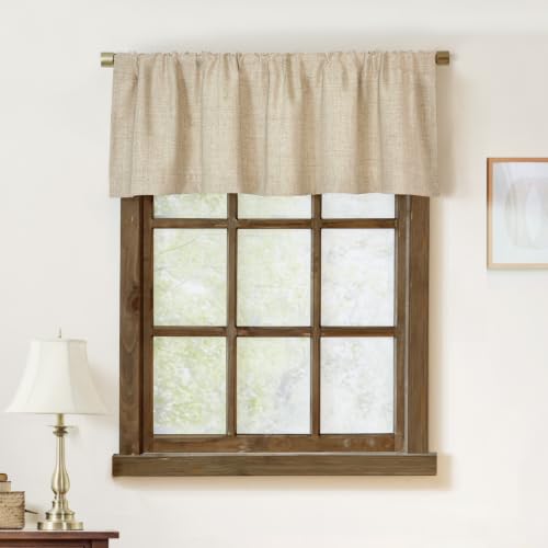 Oindec 2 Pack Faux Linen Farmhouse Valance Curtains, 54x15 inch, Khaki Tan - color: Khaki Tan, size: 54"W x 15"L (Pack of 2)