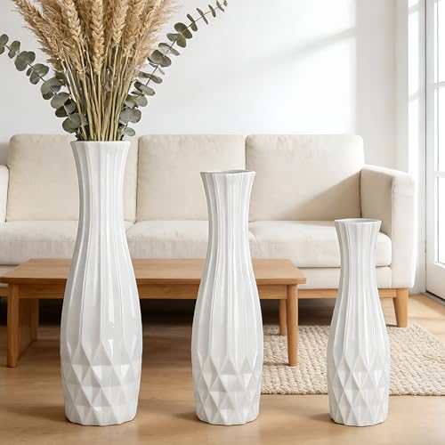 White Tall Ceramic Floor Vase, 24 Inch, Flared Geometric Design - color: Shape 2, size: 24 Inch-1