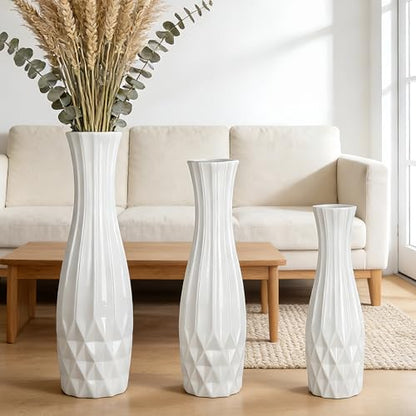 White Tall Ceramic Floor Vase, 24 Inch, Flared Geometric Design - color: Shape 2, size: 24 Inch-1