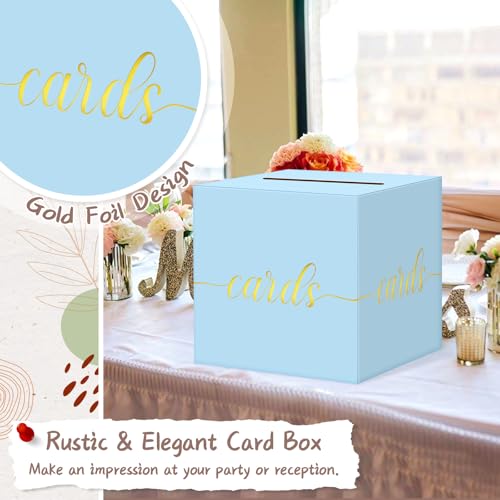 Elegant Light Blue Card Box for Party, Gold Foil Baby Shower Card Box - color: Z08 Light Blue