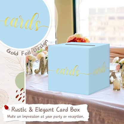 Elegant Light Blue Card Box for Party, Gold Foil Baby Shower Card Box - color: Z08 Light Blue