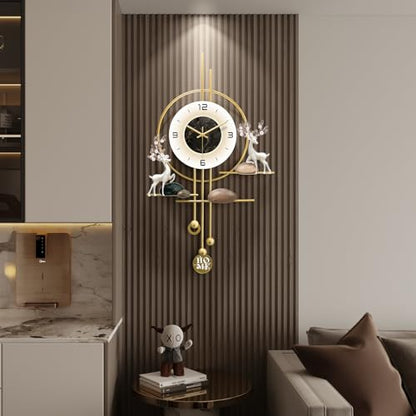 Decorative Gold Wall Clock, Large 27.5 Inch Modern Boho Silent Non-Ticking Battery Operated Wall Clock for Living Room, Bedroom, Office, Kitchen, Dining Room, Farmhouse Decor - size: 16.14"x 27.55"