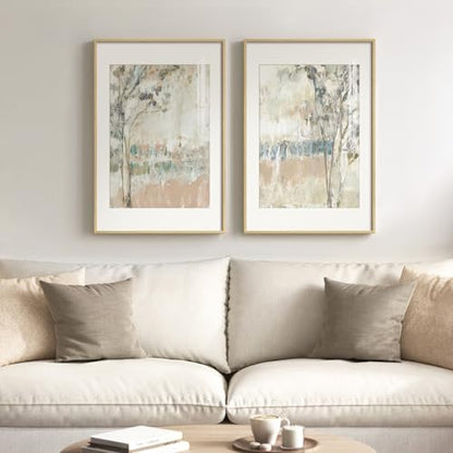 Framed Neutral Abstract Landscape Tree Wall Art for Living Room, Set of 2 - color: Neutral Blush Blue, size: 20" W x 30" H x 2Pcs