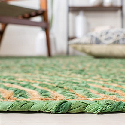 SAFAVIEH Cape Cod Collection Area Rug - 4' Round, Green & Natural, Handmade Boho Braided Circles Jute & Cotton, Ideal for the Living Room, Bedroom, Dining Room (CAP203Y-4R) - color: Green/Natural, size: 4' (Round)