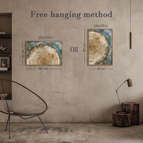 BingruiArt Faux Wood Tree Ring 08 Canvas Wall Art 16x24 Framed - color: Tree Ring - 08, size: 24"L x 16"W