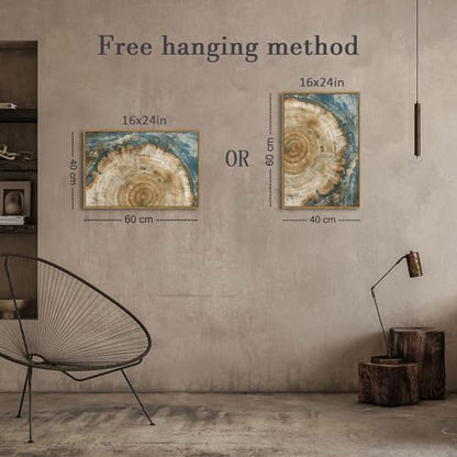 BingruiArt Faux Wood Tree Ring 08 Canvas Wall Art 16x24 Framed - color: Tree Ring - 08, size: 24"L x 16"W
