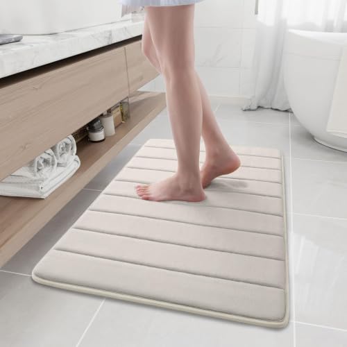 Buganda Memory Foam Bath Mat 35 x 24, Ultra Soft Absorbent Bathroom Rugs - color: Cream, size: 35" X 24"