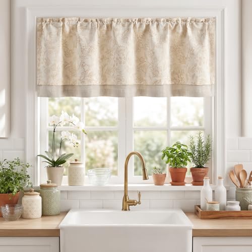 jinchan Linen Valance Curtain Farmhouse 18 Inch 1 Panel Taupe on Beige - color: Forest | Taupe, size: 50"W x 18"L (Pack of 1)