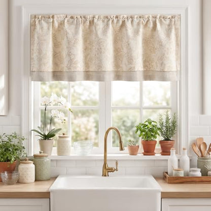 jinchan Linen Valance Curtain Farmhouse 18 Inch 1 Panel Taupe on Beige - color: Forest | Taupe, size: 50"W x 18"L (Pack of 1)