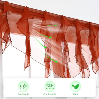 PearAge Ruffled Voile Semi Sheer Curtain Valance, Kitchen Living Room Shabby Chic Ruffle Valance Curtains, Girls Daughters Bedroom Cascade Window Valance 52x26 Inches (Red-Triangle) - color: Red