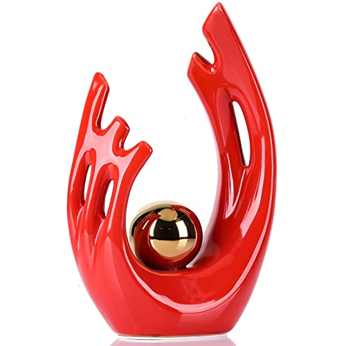 Red Modern Abstract Art Ceramic Statue and Sculpture,Red and Gold Home Decor Accents,Table Decoration for Living Room Office Dining Room Kitchen Cabinets Apartment Desktop Bookshelf Aesthetic Decor - color: Red, size: Small