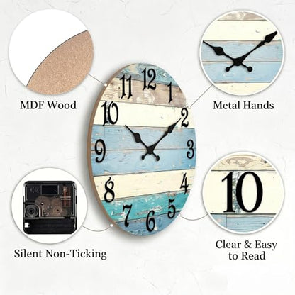 ArtSocket Round Wall Clock Silent Non-Ticking 8", Beach Coastal - color: Geometric Modern Abstract, size: 8in