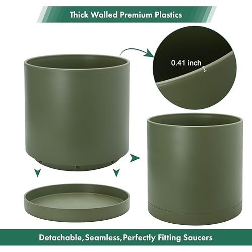 D'vine Dev Plastic Planter Pot with Saucer, 16 in, Olive, 74-X-I-5 - color: Olive, size: 16"