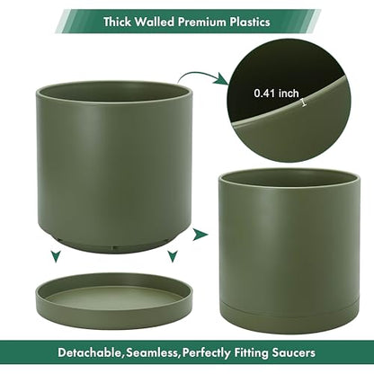 D'vine Dev Plastic Planter Pot with Saucer, 16 in, Olive, 74-X-I-5 - color: Olive, size: 16"