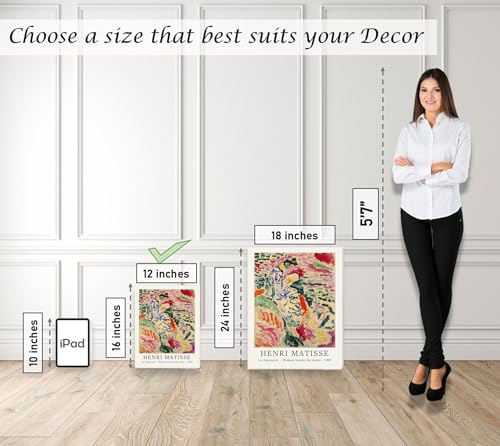Induslyfe Framed Retro Vintage Wall Art Canvas Decor Set of 3, Matisse Prints Poster Mid Century Modern Art, Sage Green Aesthetic Floral Botanical for Bedroom Living Room Bathroom 12x16 - color: Retro, size: 12"x16"