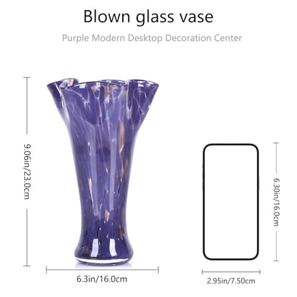 9.0" H Purple Glass Vases for Flower, Unique Hand Blown Glass Vase - color: Purple