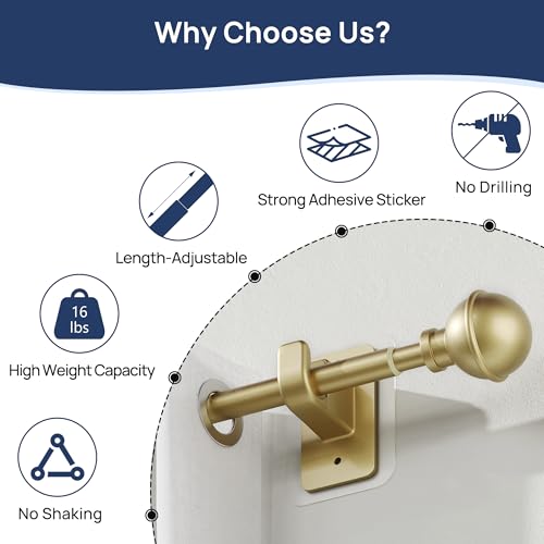 ENJOYBASICS 2 Pack 28-48" No Drill Curtain Rods, Renter Friendly, Gold - color: Gold, size: 27-52''