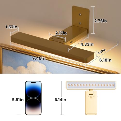Battery Operated Picture Lights for Wall , 2 Pack Gold 3CCT Dimmable Light - color: Gold-3CCT