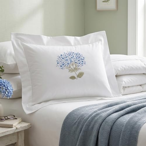 Jacaranda Living Embroidered Boudoir Pillow Cover – Handcrafted Embroidery, Fine Italian Cotton, Decorative Pillow Accent for Bedroom & Living Room, Hydrangea (Blue, Sage) - color: Hydrangea (Blue, Sage)