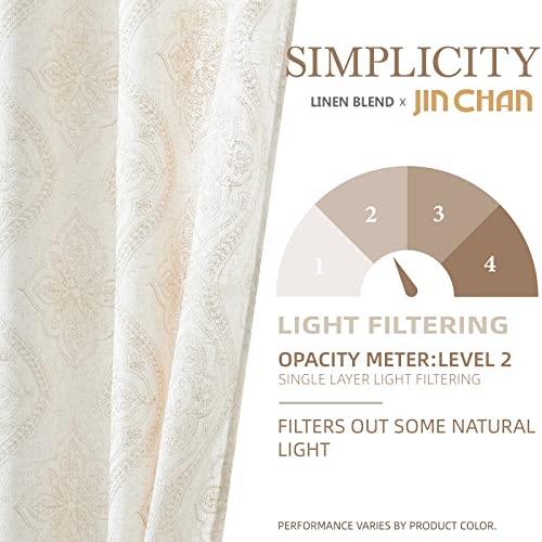 jinchan Boho Floral Linen Curtains 84 Inch Beige on Ecru Grommet 2 Panels - color: Damask Beige, size: 50"W x 84"L (Pack of 2)