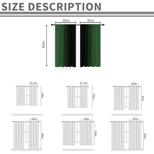 Black Green Curtains, Ombre, 2 Panels, 42" W x 63" L, Rod Pocket - color: Green Black, size: 42"W x 63"L (Pack of 2)