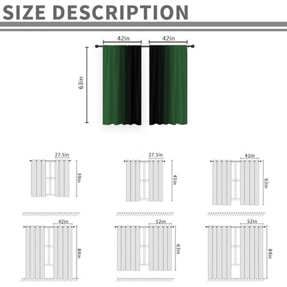 Black Green Curtains, Ombre, 2 Panels, 42" W x 63" L, Rod Pocket - color: Green Black, size: 42"W x 63"L (Pack of 2)