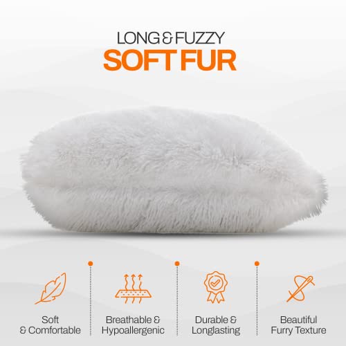 Cheer Collection Throw Pillows for Couch and Bed, Soft Shaggy Throw Pillows with Inserts Included, Cozy Long Hair Faux Fur Pillows - Set of 2-18" x 18" - White - color: White, size: 18 x 18-Inch
