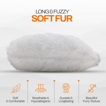 Cheer Collection Throw Pillows for Couch and Bed, Soft Shaggy Throw Pillows with Inserts Included, Cozy Long Hair Faux Fur Pillows - Set of 2-18" x 18" - White - color: White, size: 18 x 18-Inch