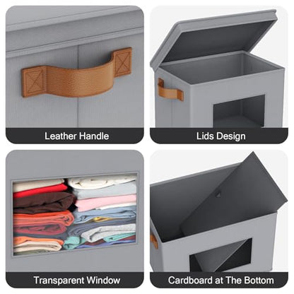 Univivi Fabric Storage Bins with Lids for Clothes 3 Pack, Grey - color: Gray