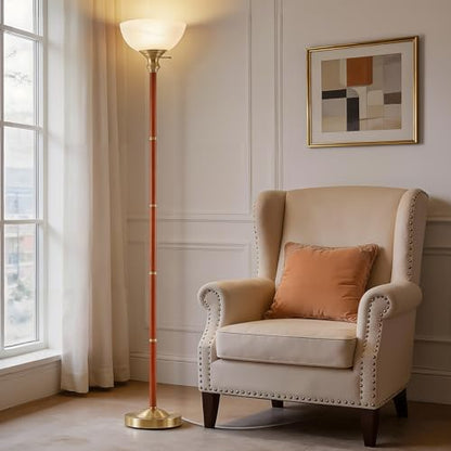 EJIAXIN 72" Wood Torchiere Floor Lamp with Glass Shade Gold Standing Lamp - color: Gold