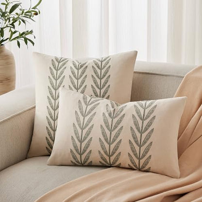 Farmhouse Leaves Throw Pillow Covers Set of 2, 20x20in Green - color: Green, size: 20" x 20" (Pack of 2)