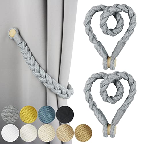 Magnetic Soft Curtain Tiebacks Rope Cotton Window Curtain Holdbacks Porlau - color: Grey, size: 2 Pack