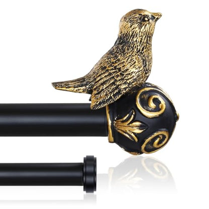 Double Curtain Rods for Windows 84-120 Inch, Gold Bird Finials - size: 84-120
