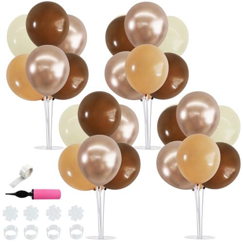 TONIFUL 4 Brown Champagne Gold Balloon Stand Balloon Centerpiece for Table - color: Brown Champagne Gold