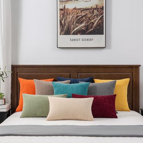 GAWAMAY Beige Chenille Throw Pillow Covers 12x20 Set of 2 for Couch - color: Beige, size: 20" x 12" (Pack of 2)