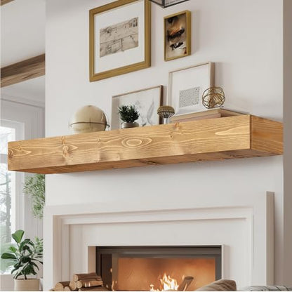 60x8x5in Pine Wood Fireplace Mantel Shelf, Natural Wood - color: Natural Wood, size: 60x5x8-hollow