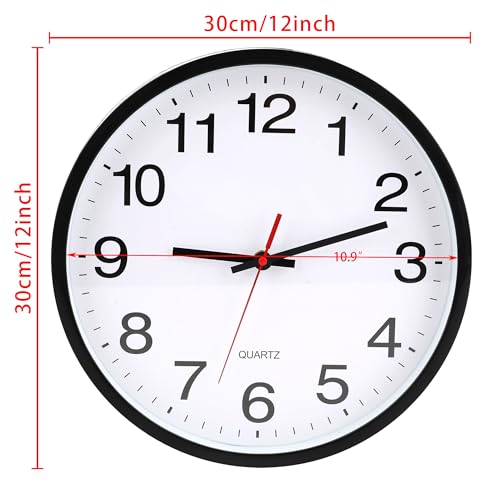 12 In Wall Clock,Analog,Silent Non Ticking,Battery Operated,Easy Read,Large - color: Black/White 12, size: 12"